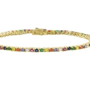 Sterling silver tennis bracelet rainbow gemstones yellow gold plated new 925